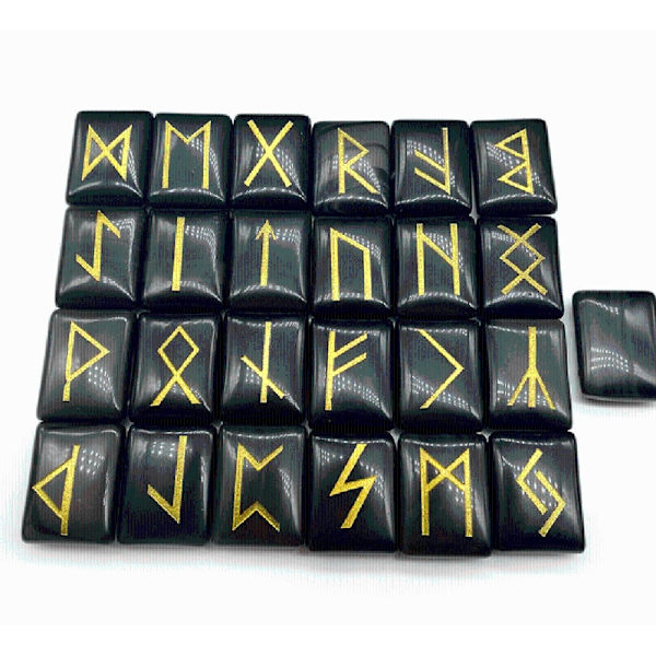 25 st Svarta Obsidian Rune Stones Set med graverad Elder Futhark Alphabet Crystal Meditation Divination Art Witchcraft Black