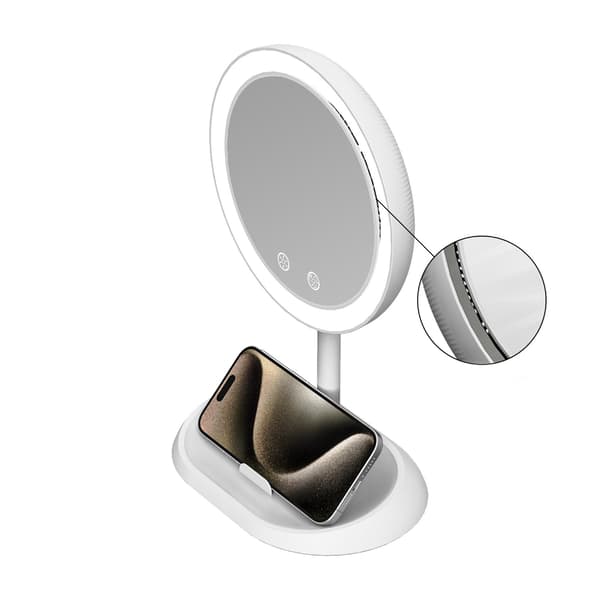 Genopladeligt makeup-spejl med ventilator og LED-ramme til skrivebordsbrug