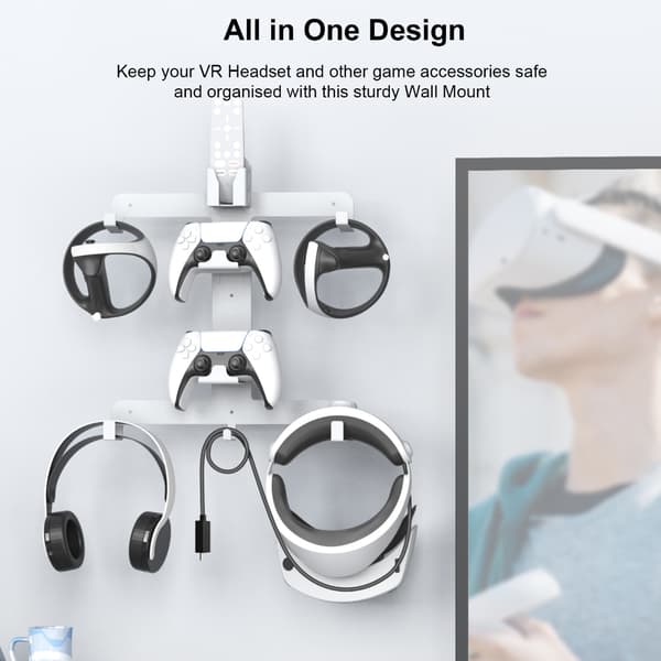 Väggmonterad hållare Stativ för PSVR2 VR Headset & Controller Väggmonterad förvaringsfäste Utrymmesbesparande hängkrok