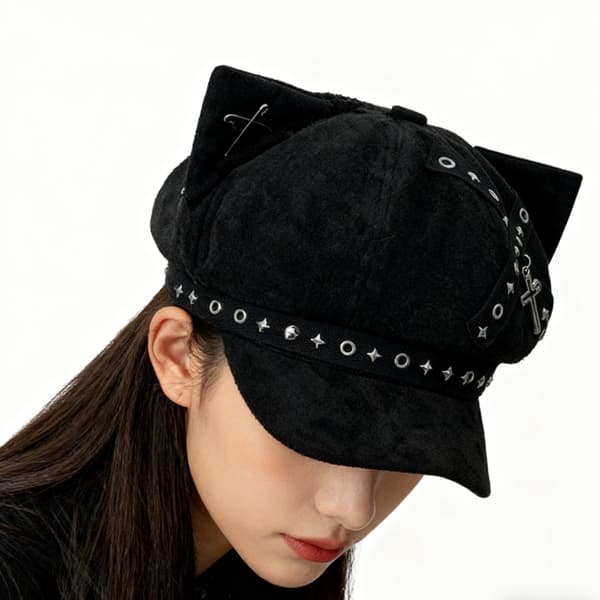 Basker Eyelet Painter Hat Cabbie Hat Kitten Ear Subkulturell Hodeplagg