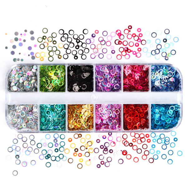 Nail Art Glitter 3D holografiska nagelpaljetter Glitter Hollow Circle Flakes Nageltillbehör Dekoration DIY Accessoarer