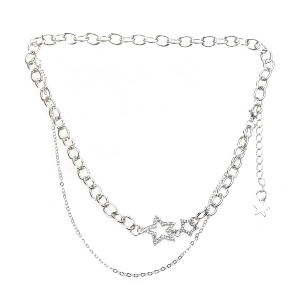 Zircon Star Layered Tofs Choker Halsband Y2k smycken för kvinnor Mode Silverfärgad Kedja Zircon Charm Halsband null - A