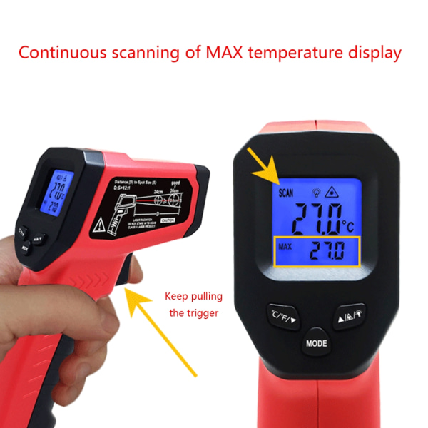 Infraröd termometer Matlagning Lasertemperaturpistol-Hög temperatur Beröringsfri laserpyrometer för matugn Industriell