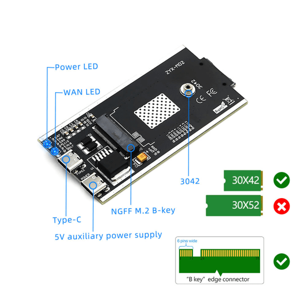 Bärbar antenn NGFF för M.2 till USB 2.0 adapterkonverterare med SIM-kortplats för WWAN/LTE/4G-modul Stabil signal