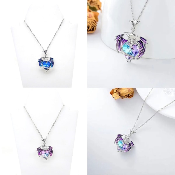 Fantasy färgglada kristall drake hänge halsband för kvinnor Utsökt blå lila kristall halsband Söt smycken prydnad Purple
