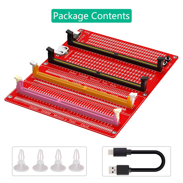 DDR3/4/5 RDIMM/UDIMM Minnetester med LED-indikator for stasjonær datamaskin