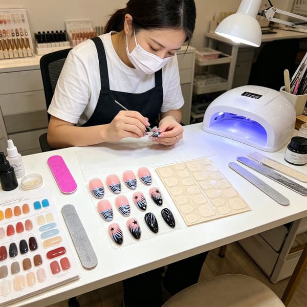 Genanvendeligt Manicuresæt Blå Sort Lang Mandel 24 Stk. Stil Look til DIY Styling