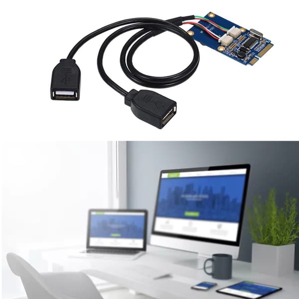 Liten PCIE til to USB2.0 adapterkonverter med rask hastighet for bærbare datamaskiner