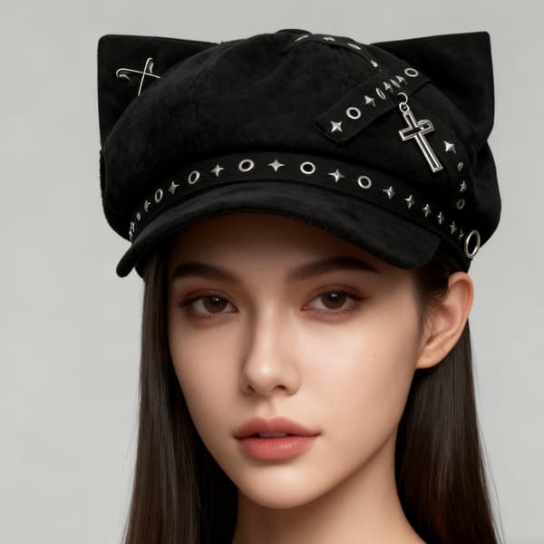 Basker Eyelet Painter Hat Cabbie Hat Kitten Ear Subkulturell Hodeplagg