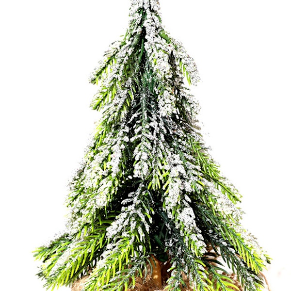 Desktop Miniatyr Snow Pine Tree Mini Julgranar Burlap Base Bord Dekor White