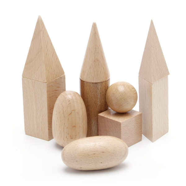 Puiset geometriset kappaleet 3D-muodot Montessori-oppimismateriaalit kouluun ja kotiin