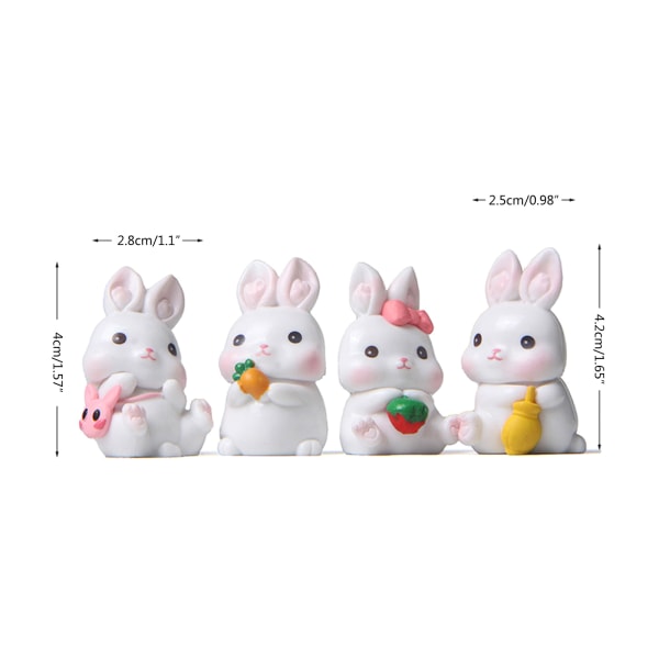 Easter Bunny Ornament Set med 4 miniatyrharts kaninfigurer Cake Topper