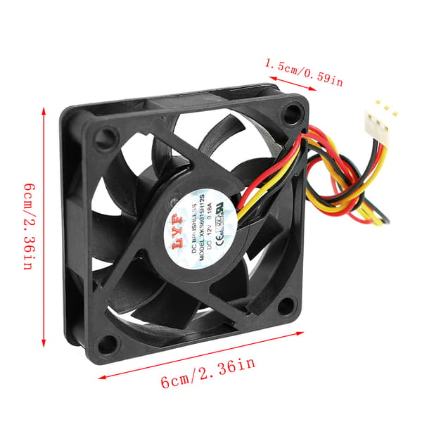 6 cm DC børsteløs ventilator 12V 0.18A 3 ledninger 3-benet højhastigheds serverkøling
