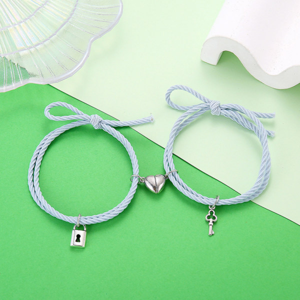 Magnet Par Armband Lås Hjärta Magnetarmband för Kvinnor Män Flätat rep Handledskedja Minimalistisk Smyckespresent Gray gray