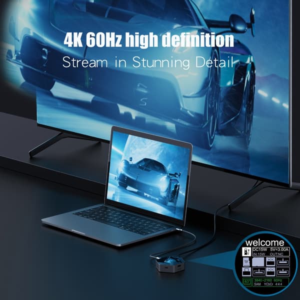 8-i-1 Type C Hub Dockingstation med 4K og PD-opladning til bærbare computere