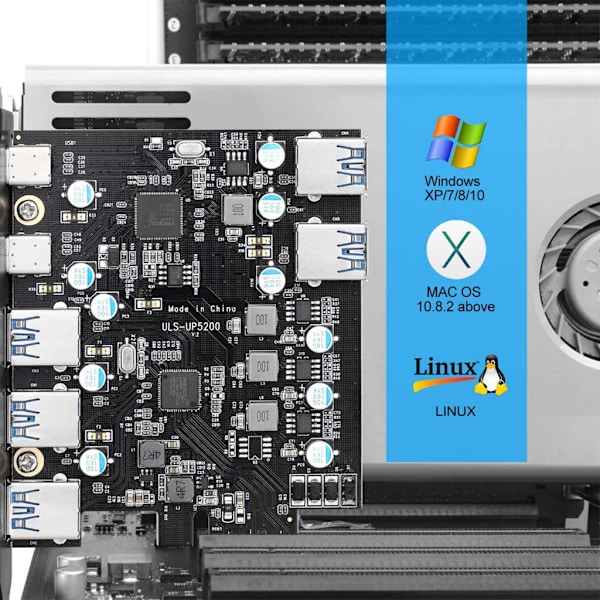 PCI-e USB3.0-kort 7 portar Typ C (2) Typ A (5) med FL1100-chip utan extra power för stationär dator