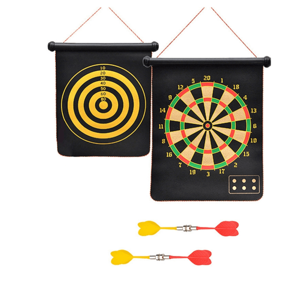 Magnetisk darttavla för barn, dartbrädespel med magnetisk dart, dubbelsidigt säkert dartspel roll-up darttavla set 12 plate 4 darts