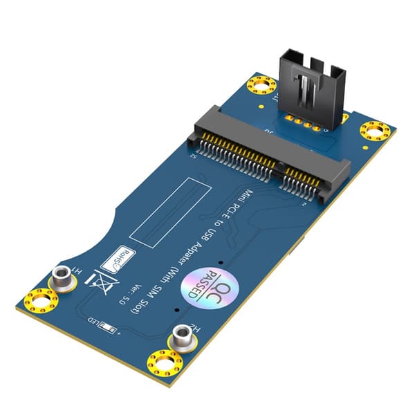 Mini PCIE - USB 2.0 -sovitin korttipaikalla WWAN LTE -verkkokortille