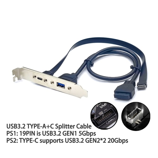 USB3.2 Frontpanel Header Typ E till USB C Hona Förlängningskabel Hög Hastighet