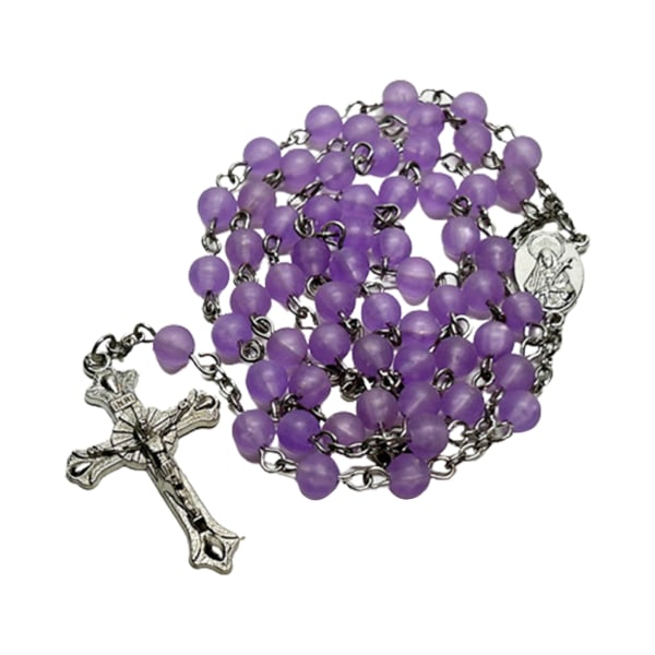 Runda glaspärlor Rosenkrans Halsband katolsk bönmedalj krucifix kors religiösa hängen Smycken present till kvinnor flicka