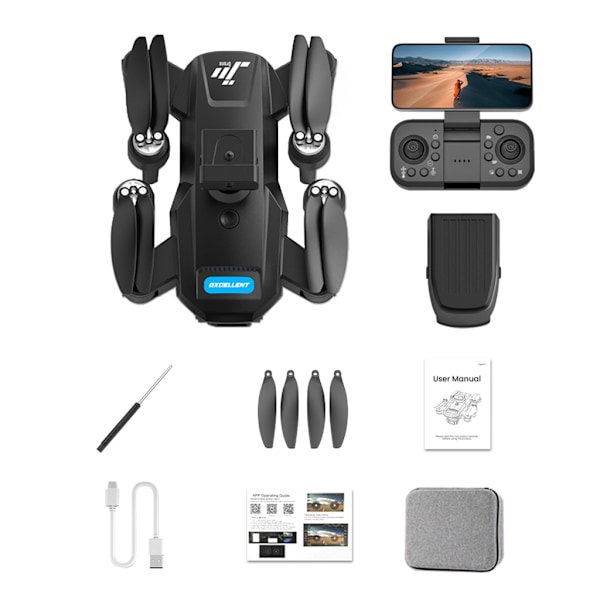 RC Stunt Drone 4-akselinen Taitettava RC Quadcopter Optinen Virtaus 4K Kaksoiskamera Harjaton Moottori Kauko-ohjattava Drone Lasten Lahja