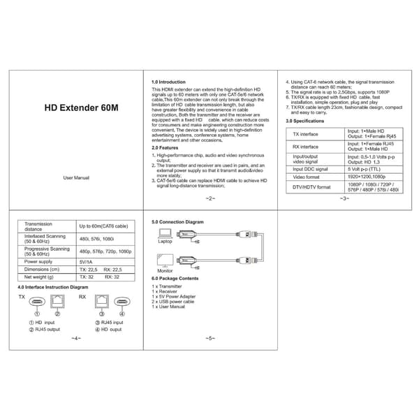 Forlængerkabel Rj45 TX RX Extender Integreret Lodning