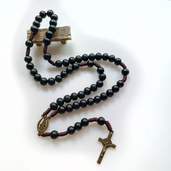 Handvävt rep Religion för kors Rosenkrans Halsband Hängande hänge för kvinnor Män Ber Meditation Presentmaterial