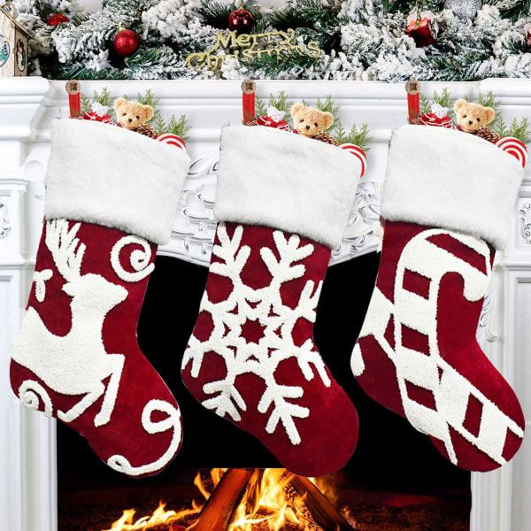 Nyår julstrumpa Xmas strumpor present godispåse för träd öppen spis null - Snowflake