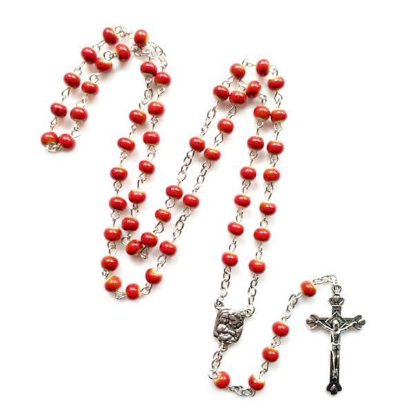 Vintage Keramiska Pärlor Rosenkrans Halsband Jesus Kristus Krucifix för Korshalsband