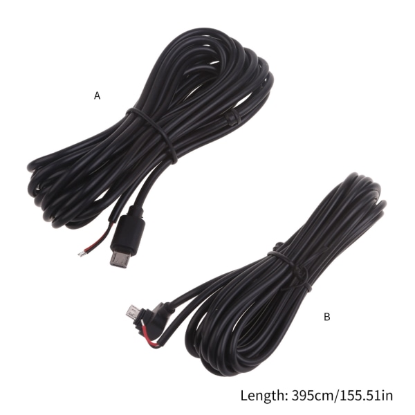 Mikro- USB hane-kontaktkabel 13 fot 5V 3A 22AWG 2 ledningar Power Pigtail-kabel DIY-svart Straight head