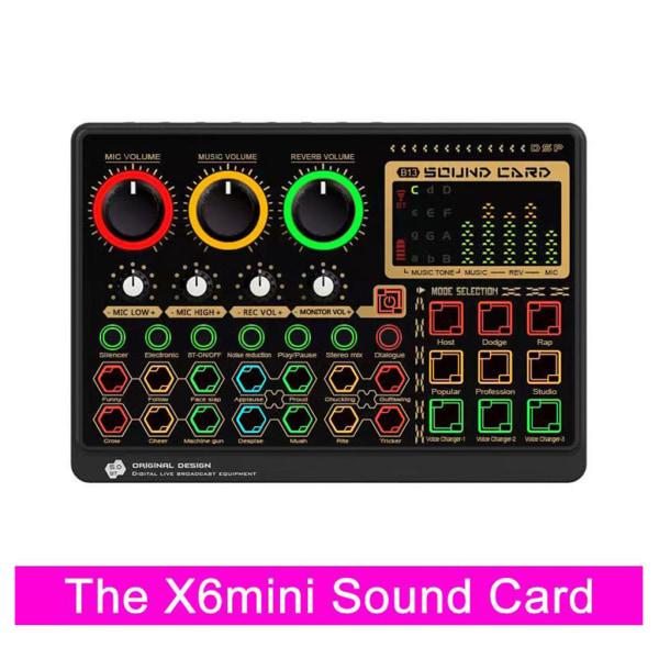 X6mini multifunktionellt externt ljudkort Ljudmixerkort 14 effekter för musik och karaokeinspelning livestreaming