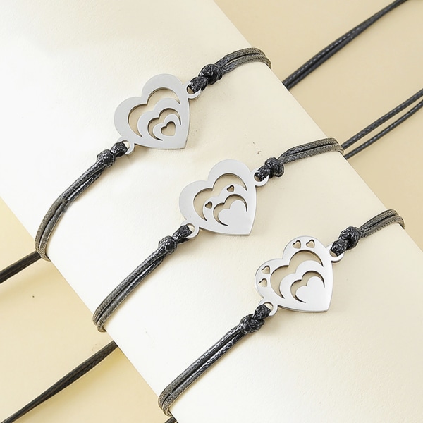 3st Mor-Dotter Mor-Son Kort Armband Set Hollow Heart Charm Matchande armband Armband Smycken i rostfritt stål