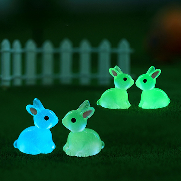 10 st Miniatyr lysande kanin glödande i mörkt harts Kaniner Fairy Garden Accessoarer för mikrolandskap påskdekor White
