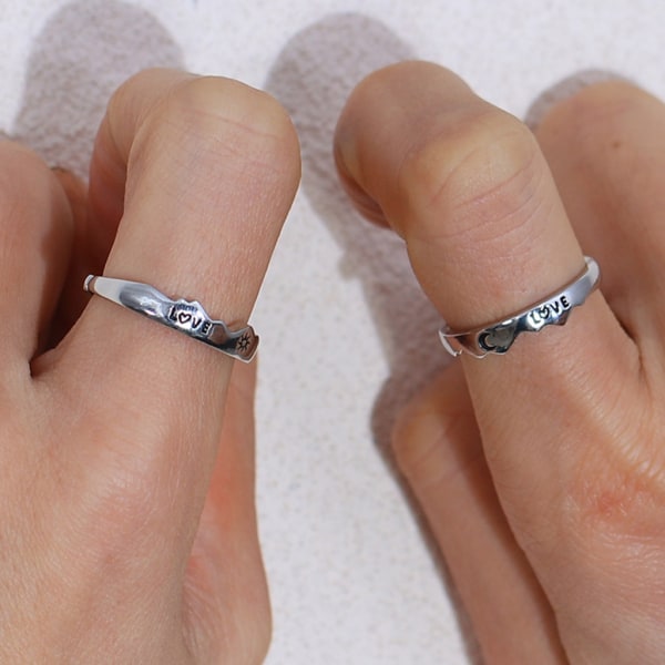 2st Sun and Moon Lover Par Ringar Set Lova Bröllop Finger Ring Mode Smycken Present Oregelbunden kant Justerbar Ring