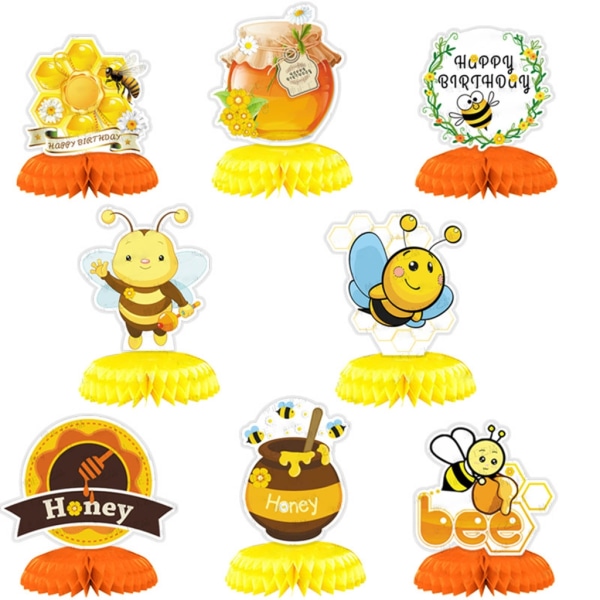 8 st Honey Bee Party Dekorationer Baby Centerpiece Honeycomb Papper Fläkt Centerpieces för Bee Day Födelsedagsfest dekoration