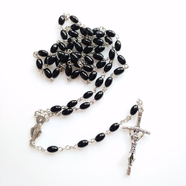 Rosenkrans pärlor Halsband med krucifix och Jesus-medalj Katolska rosenkransen Kedja Halsband Smycken Present för kvinnor Flicka Tonåring