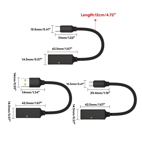 USB Typ C Micro USB -kortläsare Till SDTF-anslutning Minne Kamera Fotoöverföring Adapter För Telefon Stationära datorer Bärbar dator Black