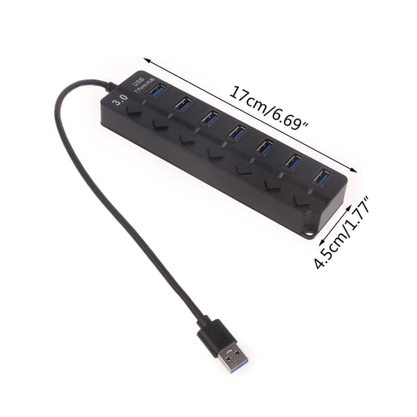Brugervenlig 1 til 7 Port USB3.0 Hub med LED Lysindikator USB Splitter
