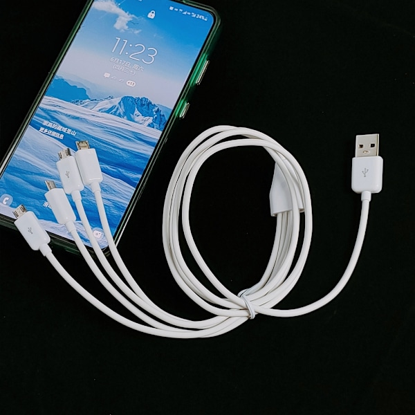 4-i-1 USB hane till Micro USB hane Laddningskabel Micro USB splitterkabel Totalt 1 meter lång 75 cm huvudledning 25 cm grenledning Black