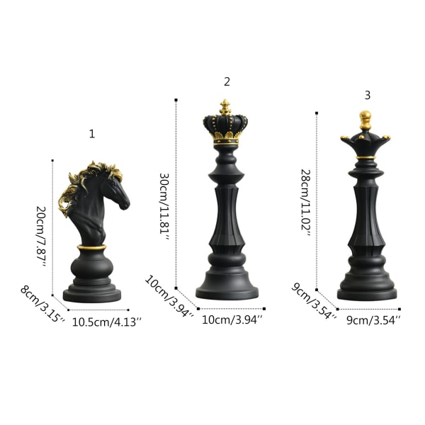 Schack Kung Drottning Riddarstaty Skulptur Prydnad Samlarfigur Hantverksinredning för hem Husdekorationer Black War Horse