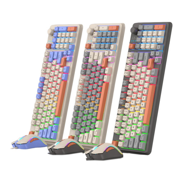 K820 94Keys Gaming Tangentbord Mus Kit RGB Bakgrundsbelyst 3 Färgmatchande USB -tangentbord 19-tangenter Punchless med ratt för att justera volym B