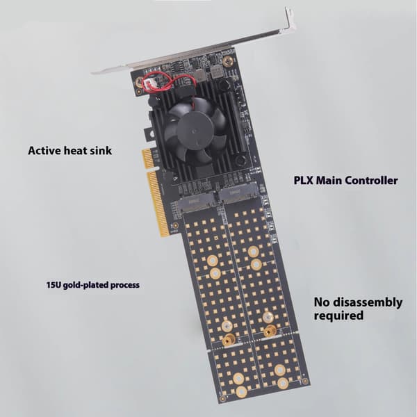 Metall PCIe3.0 Expansionskort 48 Lane Splitters Stöder Fyra M.2 SSDs 22110 Storlek