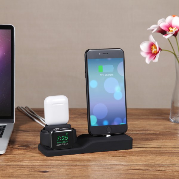 3 in1 Silikonhållare Dock för Apple Watch Kompatibel för telefon X XS XR MAX 6 7 8 för Airpods