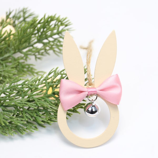 Påsk trä hänge Bunny Bell Bowknot hängen hängande prydnad Pink