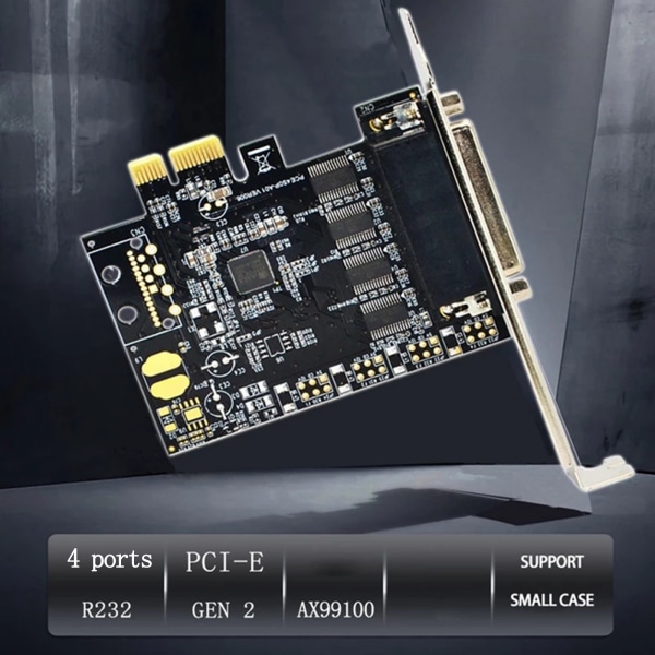 PCI-E seriell portkort Pcie till 4 seriell port RS232 9-pins industriell kontroll 4-portars expansionskort AX99100 med kabel