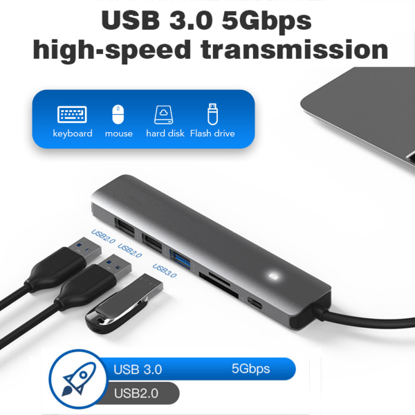 Blueendless Type-C Hub USB3.0 2.0 HDMI-kompatibel PD SD TF Adapter USB Splitter för dockningsstation för bärbar dator Alloy Dock 7 in one