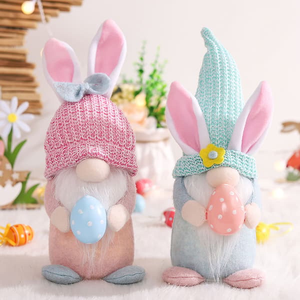 Påskhare Gnome Plysch Skandinavisk Tomte Elf Decorations Lighted Rabbit Decor Pink