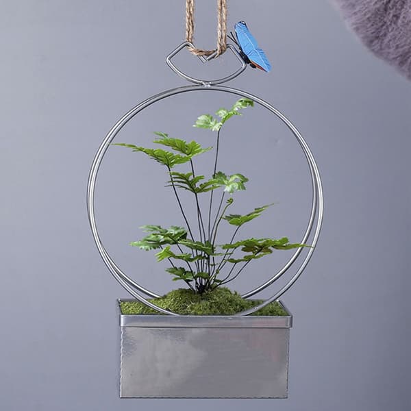 Dekorativ järnblommavas rektangulär planteringskruka med magnetisk fjäril rektangulär växtblombehållare Silver