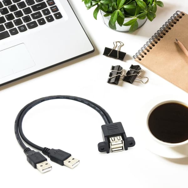 USB 2.0 A Forlengerkabel med Panelmontering Skruelås 30mm Avstand