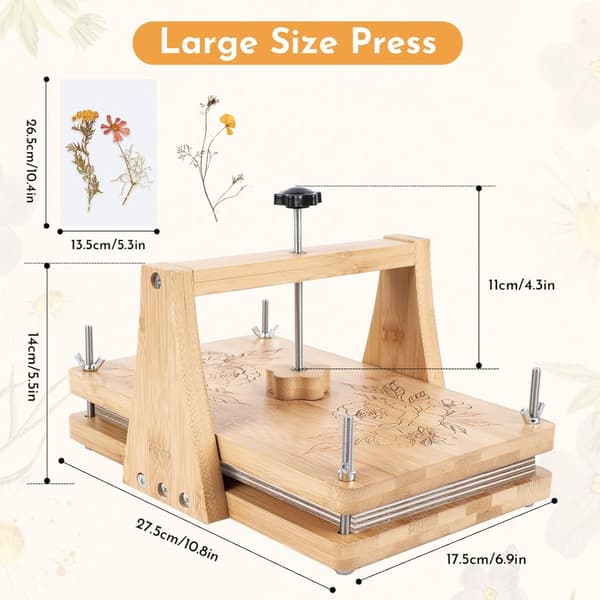 Avtakbart blomsterpresse-sett i tre for plantekonservering